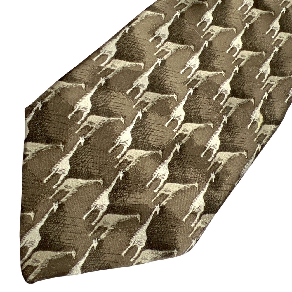 The Nature Conservancy Giraffe Tie Tan 100% Silk 58" Wildlife Safari‎ Nature EUC
